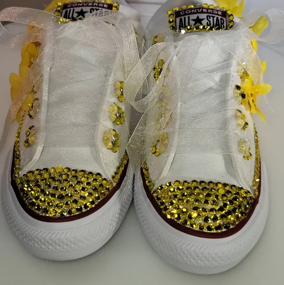 Converse Kids White and Yellow Embellished Shoes