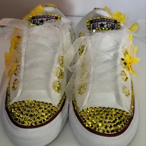 Converse Kids White and Yellow Embellished Shoes