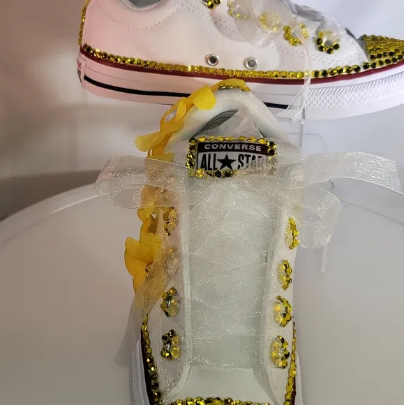 Converse Kids White and Yellow Embellished Shoes