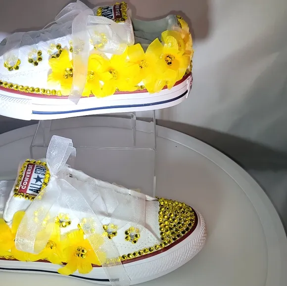 Converse Kids White and Yellow Embellished Shoes
