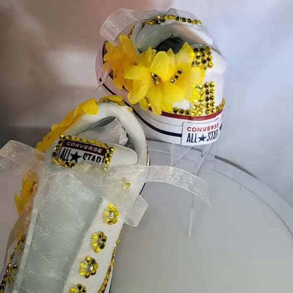 Converse Kids White and Yellow Embellished Shoes