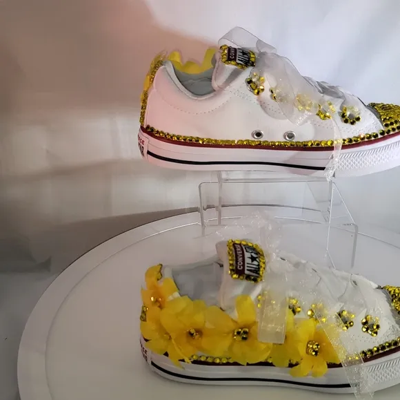 Converse Kids White and Yellow Embellished Shoes