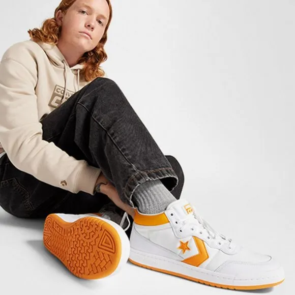 Converse Men's Fastbreak Pro Mid Skater Shoes A08687C White/Light Yellow Size 11