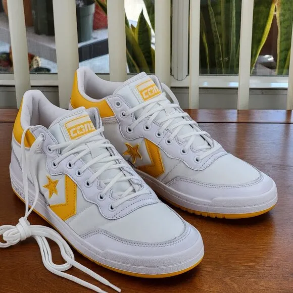 Converse Men's Fastbreak Pro Mid Skater Shoes A08687C White/Light Yellow Size 11