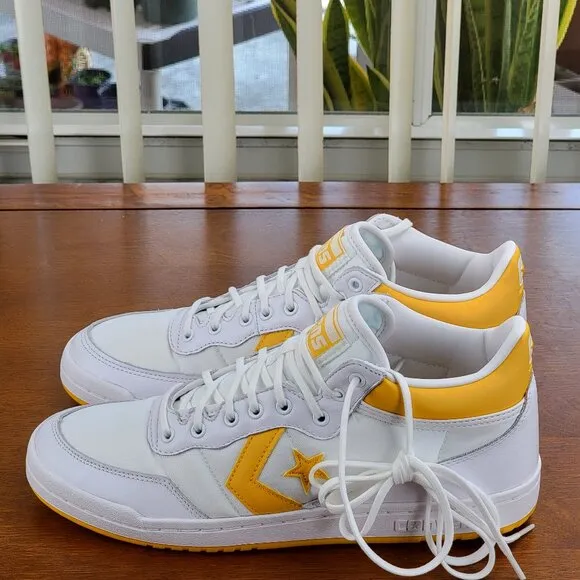 Converse Men's Fastbreak Pro Mid Skater Shoes A08687C White/Light Yellow Size 11