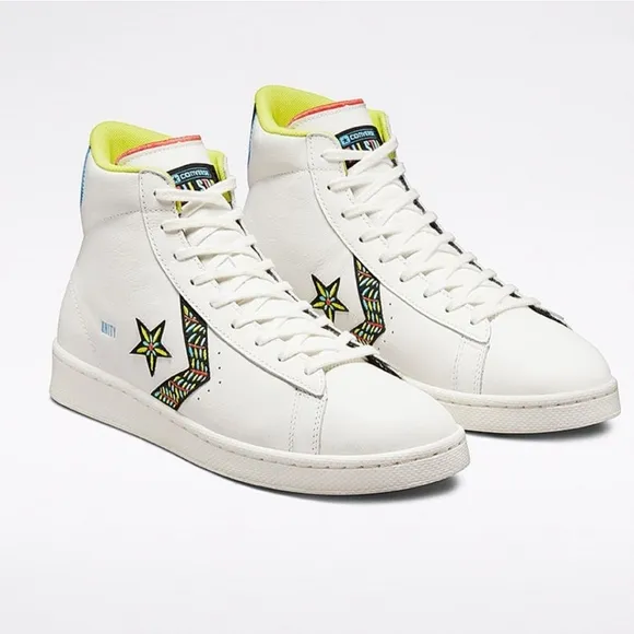 Converse Pro Leather Hi Peace Unity Mens Size 8.5 Vintage White Leather Shoes