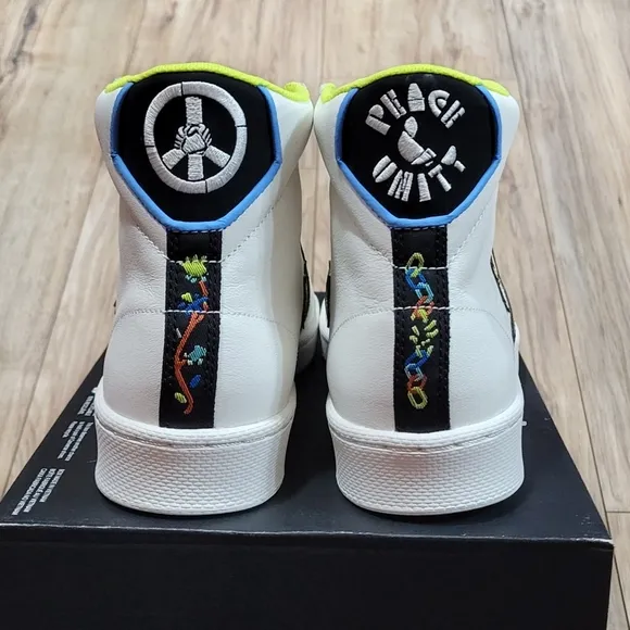 Converse Pro Leather Hi Peace Unity Mens Size 8.5 Vintage White Leather Shoes