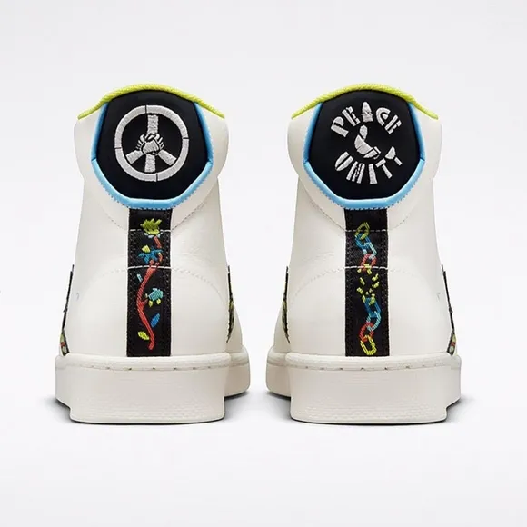 Converse Pro Leather Hi Peace Unity Mens Size 8.5 Vintage White Leather Shoes