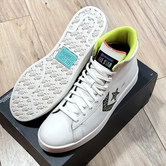 Converse Pro Leather Hi Peace Unity Mens Size 8.5 Vintage White Leather Shoes