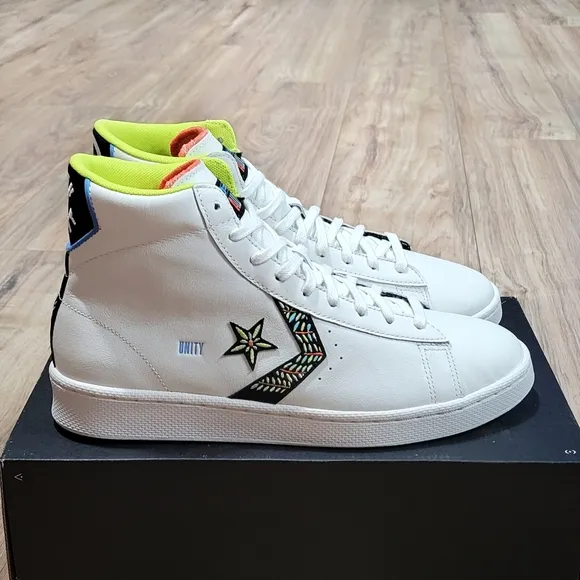 Converse Pro Leather Hi Peace Unity Mens Size 8.5 Vintage White Leather Shoes