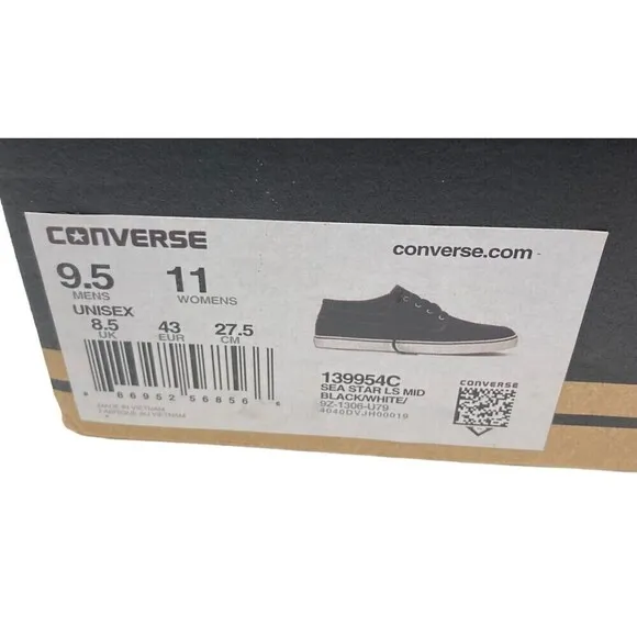 Converse Sea Star LS Mid Suede Skate Shoes Black Mens 9.5 US Womens 11 NEW NIB