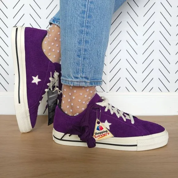 ⭐CONVERSE Women Shoes 8.5 CONS One Star Pro OX Suede Upper Purple Cream A08141C