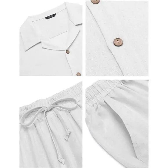 COOFANDY Mens Linen 2 Piece Outfit Beach Shirt Loose Pants Summer Set