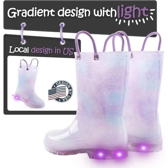COPY - Kids Rain Boot Giral Purple Polyvinyl Chloride Waterproof Light up dual …