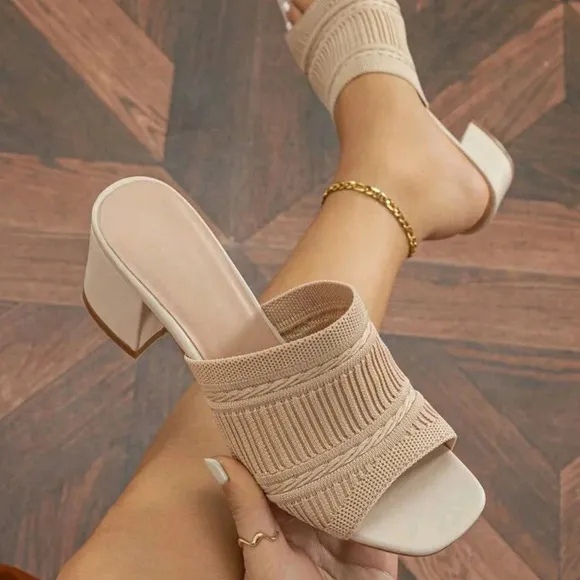 COPY - Women Minimalist Mule Sandals, Fabric Chunky Heeled Elegant Sandals