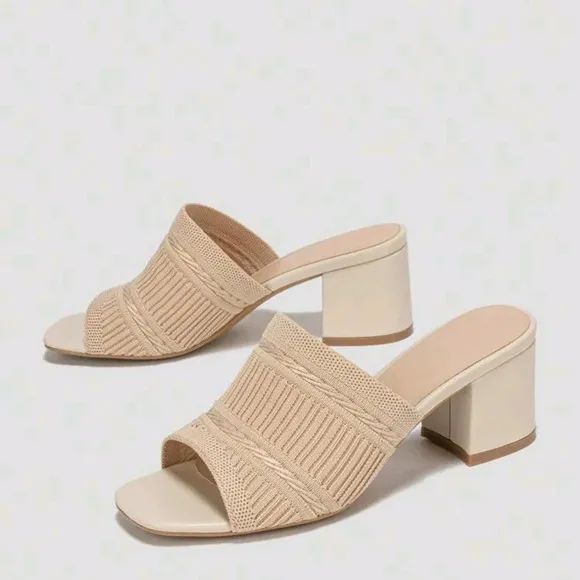 COPY - Women Minimalist Mule Sandals, Fabric Chunky Heeled Elegant Sandals