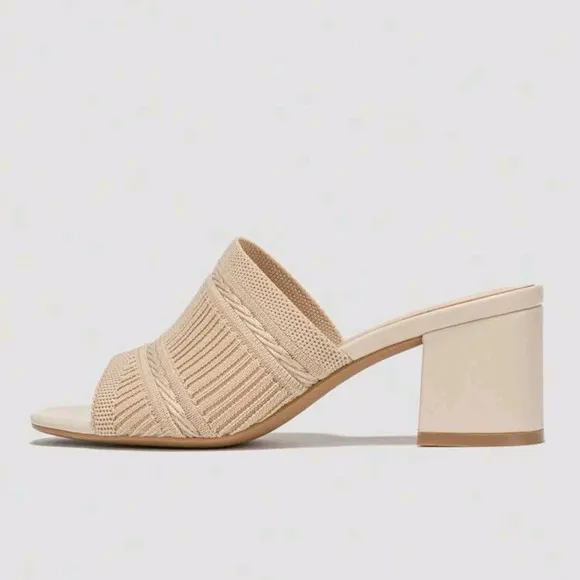 COPY - Women Minimalist Mule Sandals, Fabric Chunky Heeled Elegant Sandals