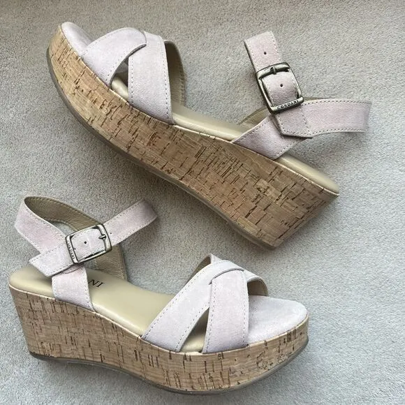 Cordani Candy Blush Suede Leather Cork Wedge Platform Sandals EU 38 US 7.5 - 8