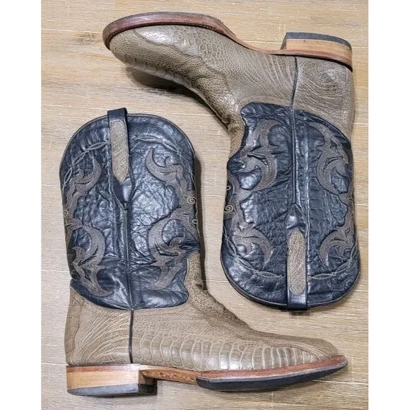 Corral Boots Ostrich Leg Embroidered Cowboy Mens Black Green/Tan Casual Size 11