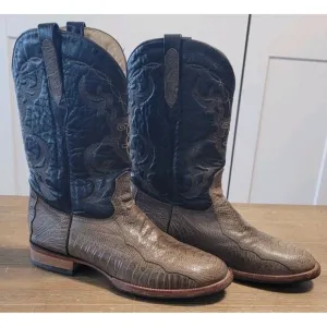 Corral Boots Ostrich Leg Embroidered Cowboy Mens Black Green/Tan Casual Size 11