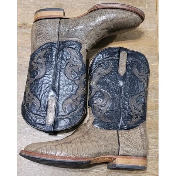 Corral Boots Ostrich Leg Embroidered Cowboy Mens Black Green/Tan Casual Size 11