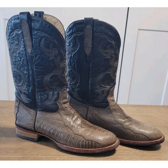 Corral Boots Ostrich Leg Embroidered Cowboy Mens Black Green/Tan Casual Size 11