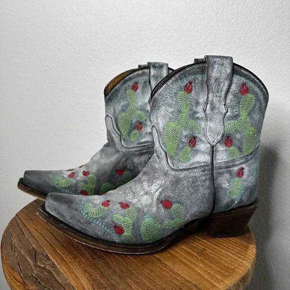 Corral Nopal Cactus Embroidered Leather Snip Toe Western‎ Boots Women's Size 5