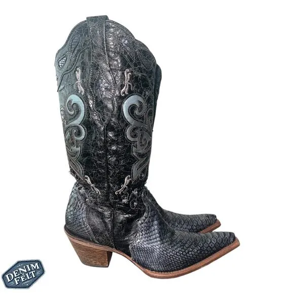 Corral Women’s Black/Grey Python Snip Toe Western/Cowboy Boots | RARE!!