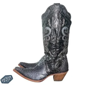 Corral Women’s Black/Grey Python Snip Toe Western/Cowboy Boots | RARE!!