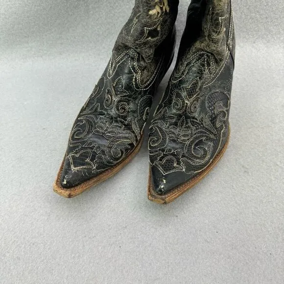 Corral Womens Distressed Leather Pointed Toe Western Boots Black Size 6.5W