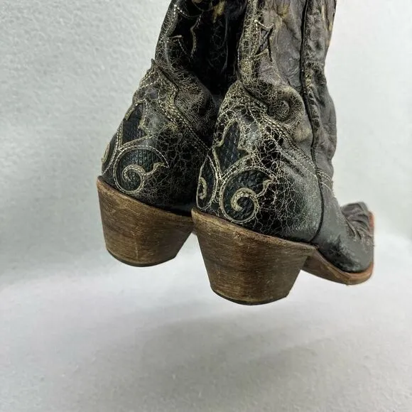 Corral Womens Distressed Leather Pointed Toe Western Boots Black Size 6.5W