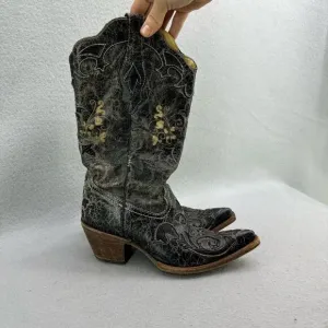 Corral Womens Distressed Leather Pointed Toe Western Boots Black Size 6.5W