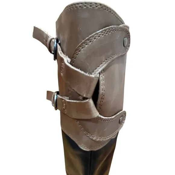 Corso Como Italian Leather Boots Black Tan Tall Equestrian Boots Double Buckles