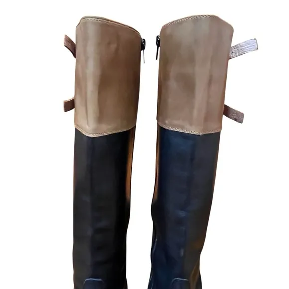 Corso Como Italian Leather Boots Black Tan Tall Equestrian Boots Double Buckles