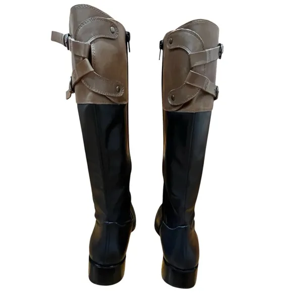 Corso Como Italian Leather Boots Black Tan Tall Equestrian Boots Double Buckles