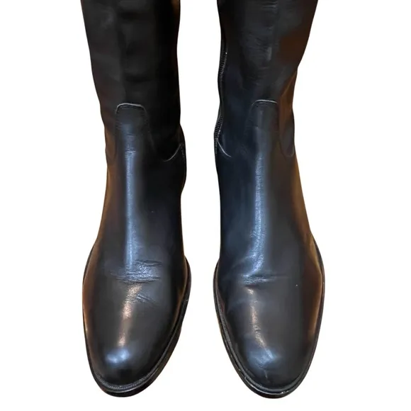 Corso Como Italian Leather Boots Black Tan Tall Equestrian Boots Double Buckles