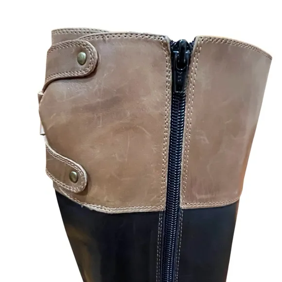 Corso Como Italian Leather Boots Black Tan Tall Equestrian Boots Double Buckles