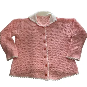 Cottagecore coastal granny pink crochet knit vintage sweet cardigan unique S M
