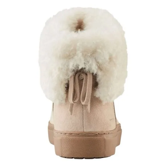 Cougar Devon Waterproof Slip-on Bootie Cream Suede Faux Fur Collar 8