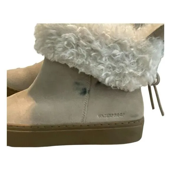 Cougar Devon Waterproof Slip-on Bootie Cream Suede Faux Fur Collar 8