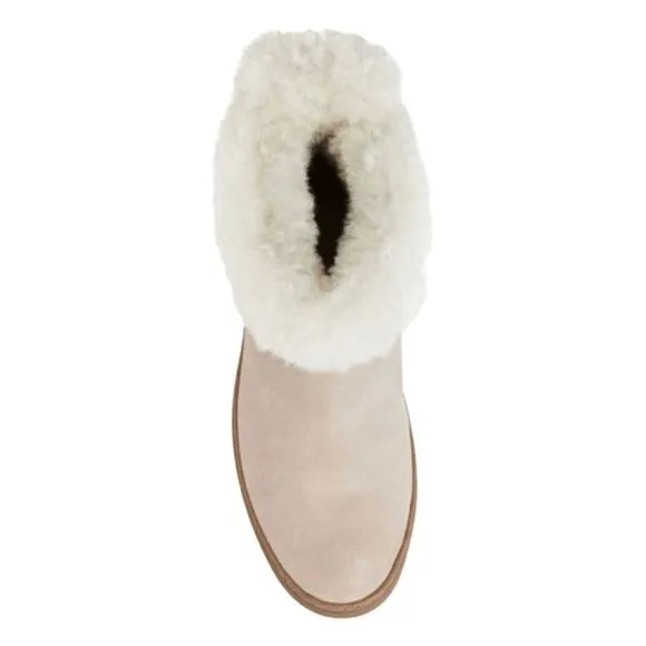 Cougar Devon Waterproof Slip-on Bootie Cream Suede Faux Fur Collar 8