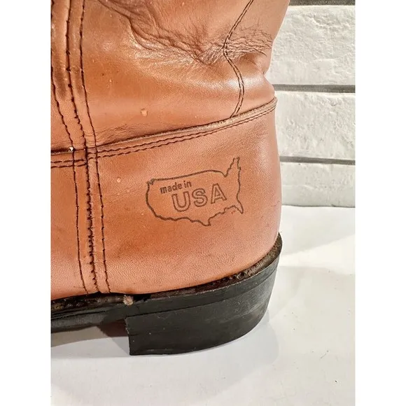 Cowboy Work Boots Leather MADE IN USA Sz 9 Oil &amp; Chemical Resistant Soles