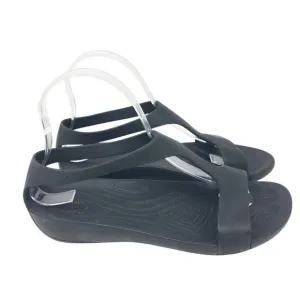 Crocs Serena T-Strap Iconic Comfort Slingback Beach Sandals Black Women's Size 7