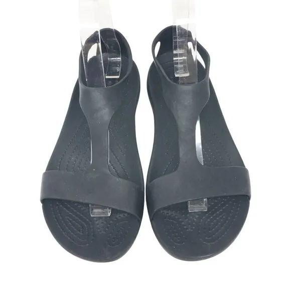 Crocs Serena T-Strap Iconic Comfort Slingback Beach Sandals Black Women's Size 7