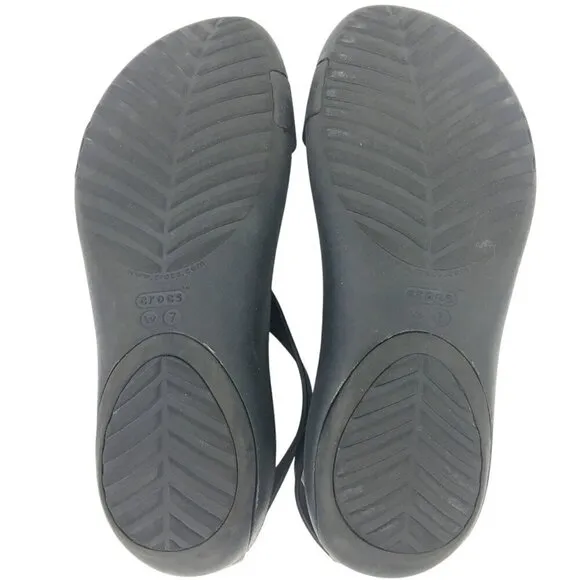 Crocs Serena T-Strap Iconic Comfort Slingback Beach Sandals Black Women's Size 7