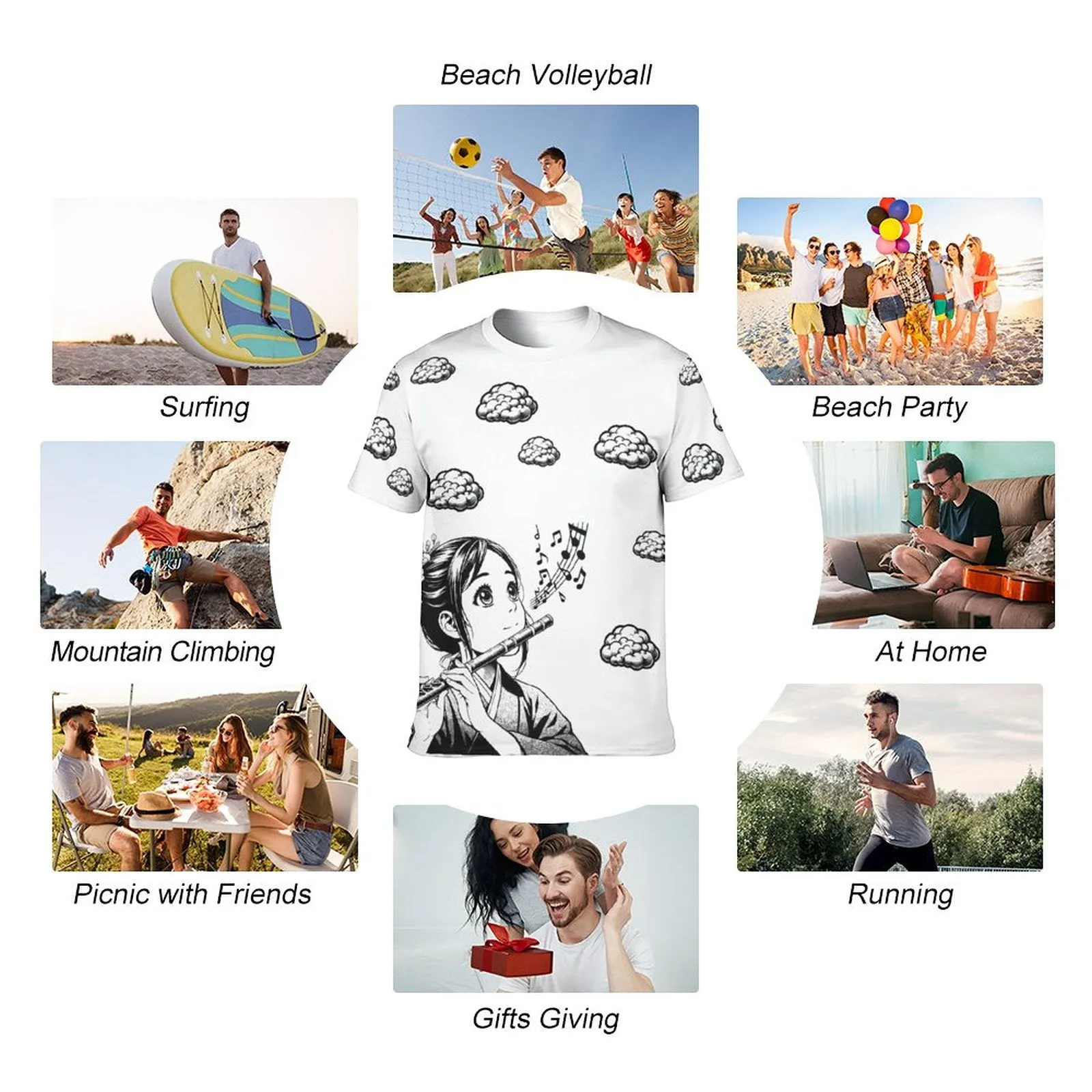 Cute Flute with Clouds - Men's T-Shirt Short Sleeve