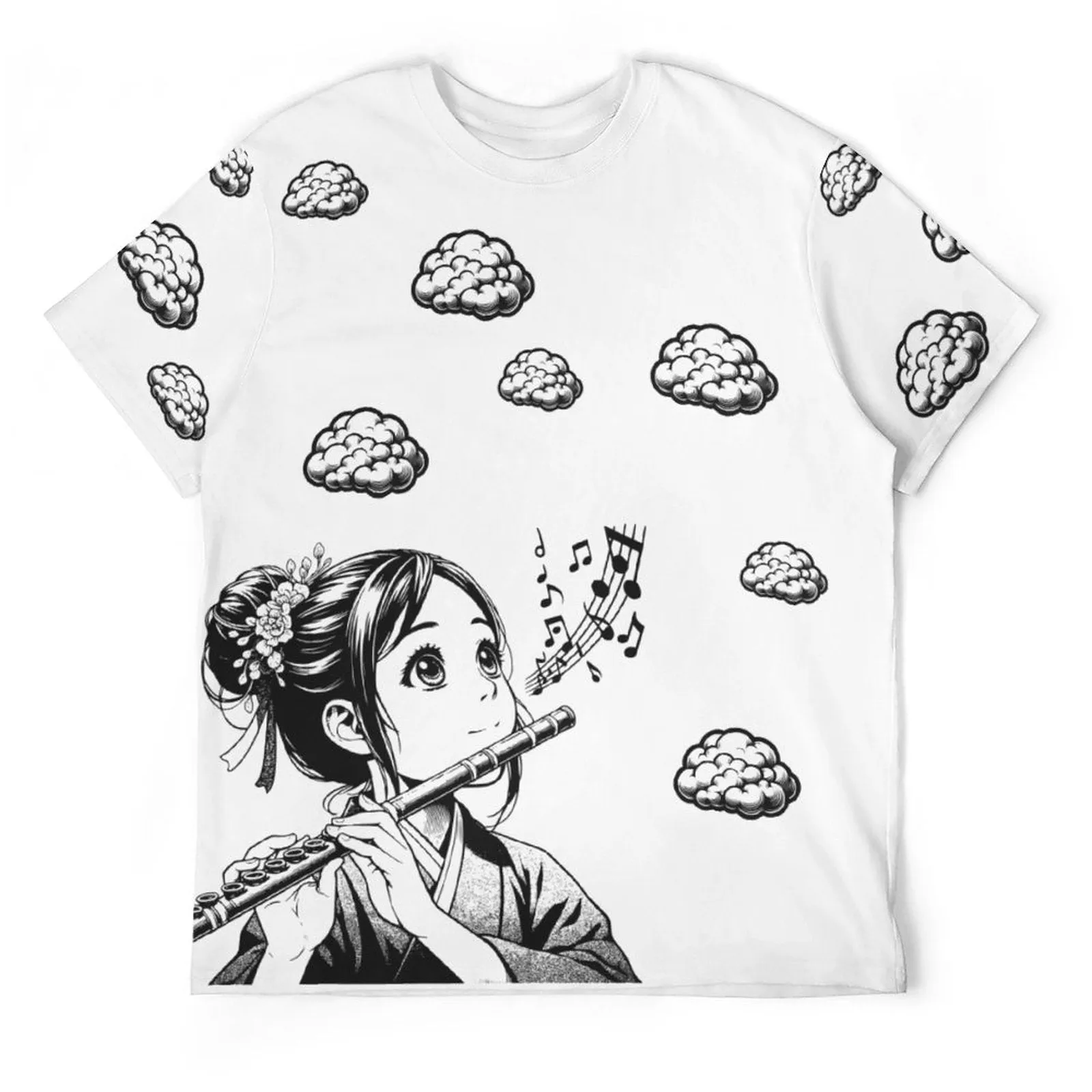 Cute Flute with Clouds - Men's T-Shirt Short Sleeve