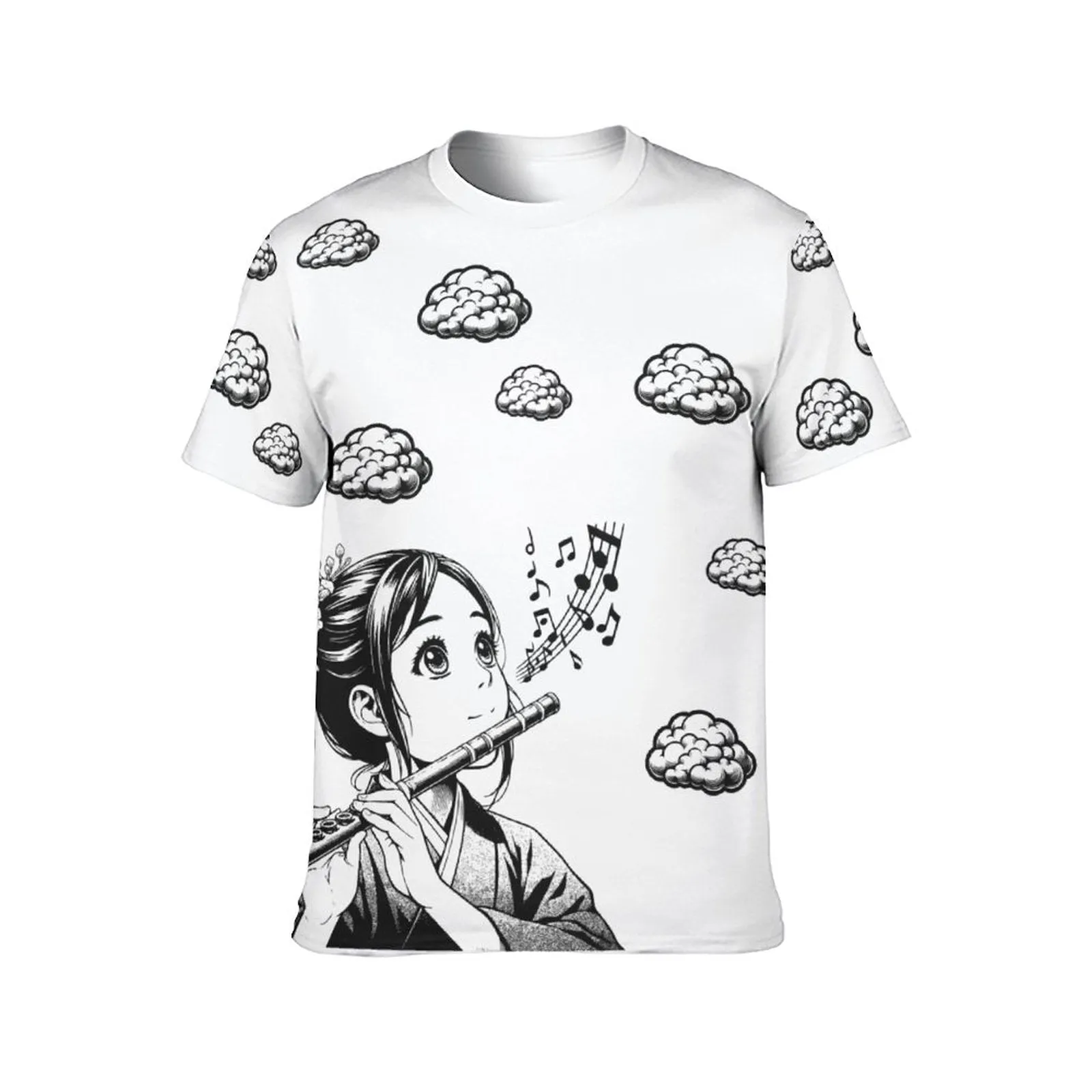 Cute Flute with Clouds - Men's T-Shirt Short Sleeve