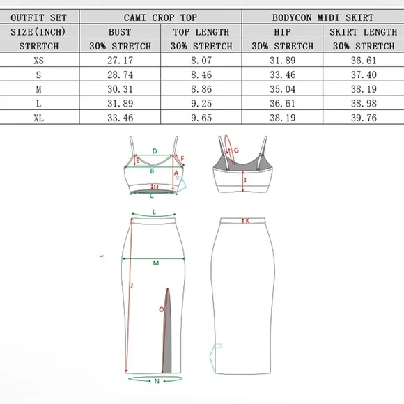 Cutiefox Knit 2 Piece Dress Cami Crop Top High Side Slit Bodycon Long Skirt Set5