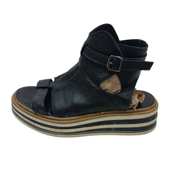 CW Chewing Gladiator Leather Sandal Womens Size 9 WIDE Black Goth PUNK Lagenlook